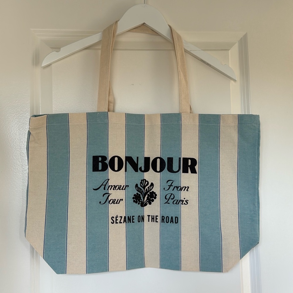 Sezane Striped Blue Cotton Tote Bag